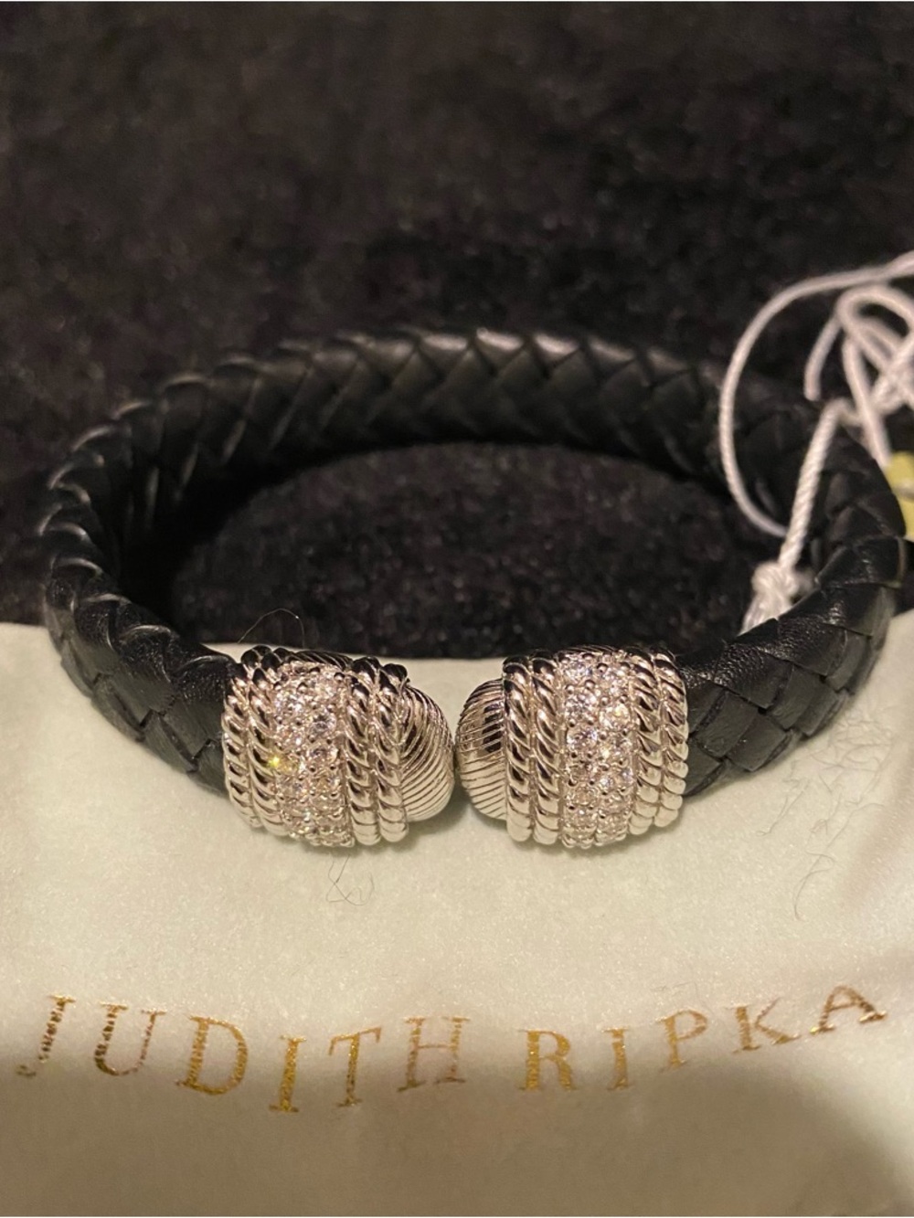 Judith Ripka Black Braided Leather Bracelet with Silver Accents